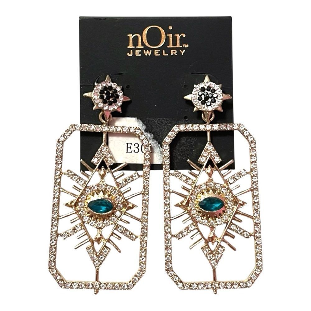 💎2/$30💎 nOir Jewelry Gold-Tone Teal Center Crystal Evil Eye Drop Earrings